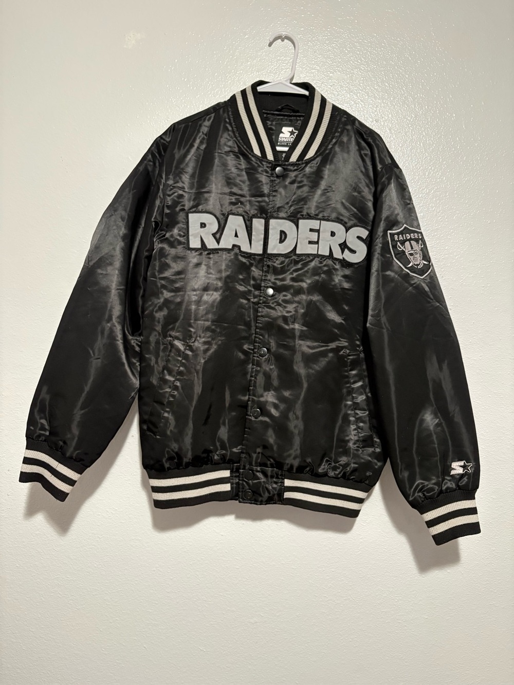 Las Vegas Raiders Satin Starter Jacket Black Label Size L Oakland Los Angeles